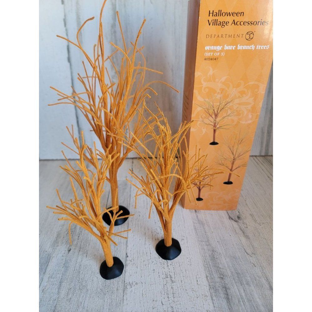 Dept 56 4024047 orange bare branch trees Halloween snow village